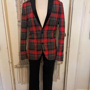 Red and Black Plaid Men's Blazer